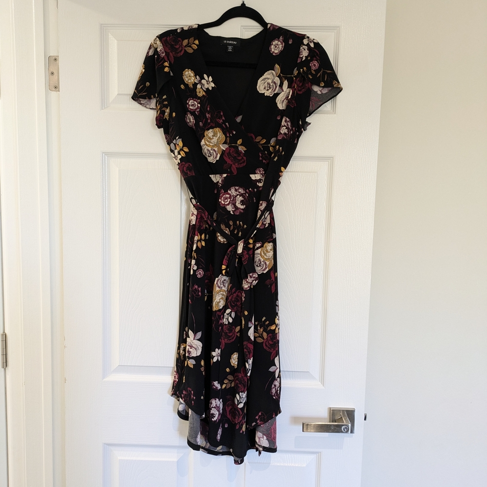 Floral Wrap Dress - Black and Purple